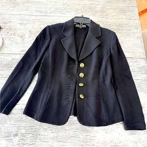 St. John Basics Knit Black Blazer with Gold Logo Buttons